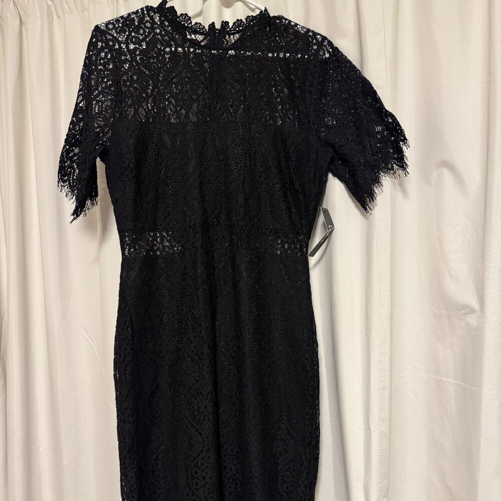 Lulus Remarkable Black Sheer Lace Short Sleeve Mini Dress Size L